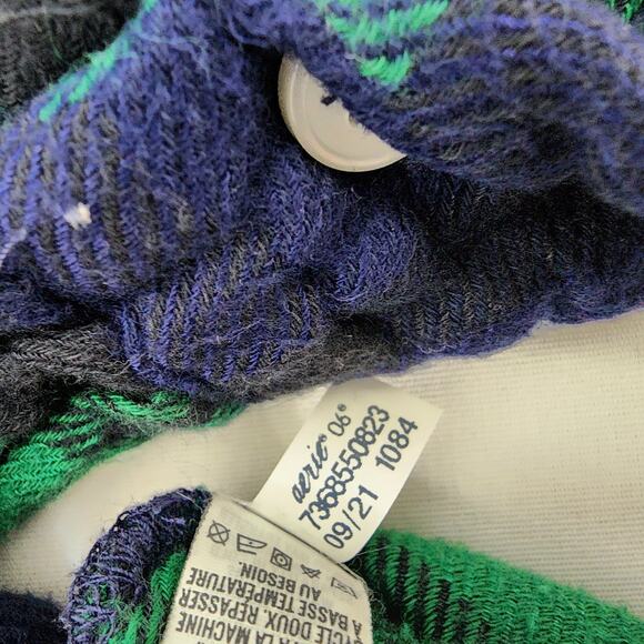 Aerie Sleepwear PJ Shirt Large Blue Green Long Sleeve Plaid Button Front Flannel - Picture 11 of 11